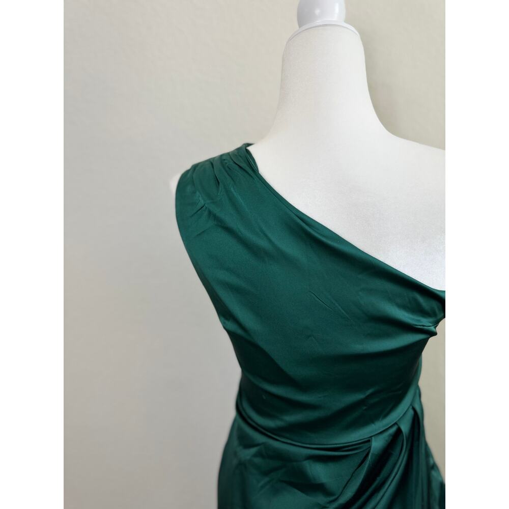 NWOT LYANER Women's One Shoulder Satin Green Ruched Sleeveless Midi Dress Small - Picture 8 of 10